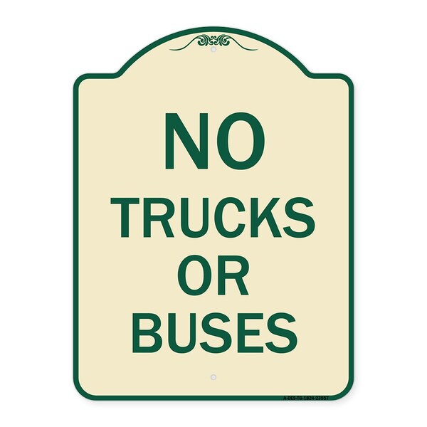 Designer Series No Trucks or Buses, Tan & Green Heavy-Gauge Aluminum Sign, 24" x 18", TG-1824-23557